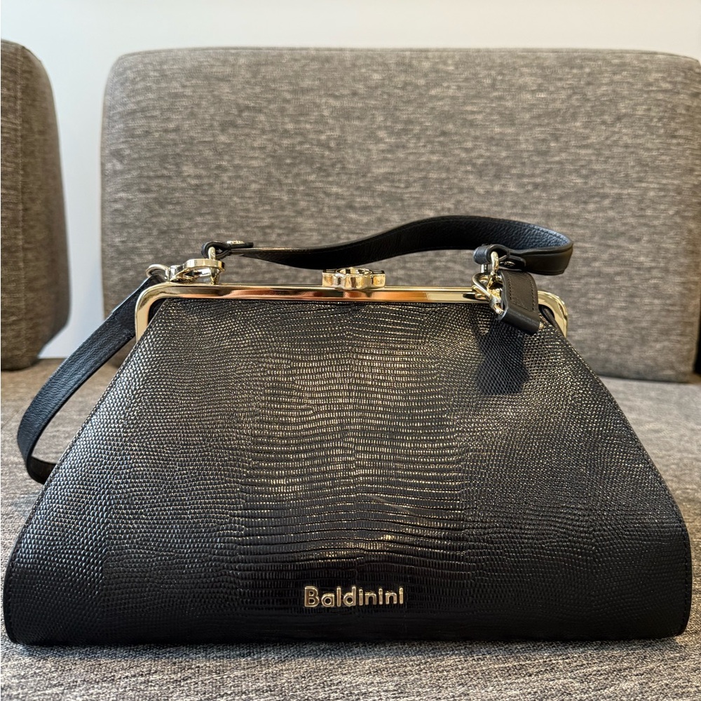 Baldinini Black Structured Leather Bag – Made in Italy